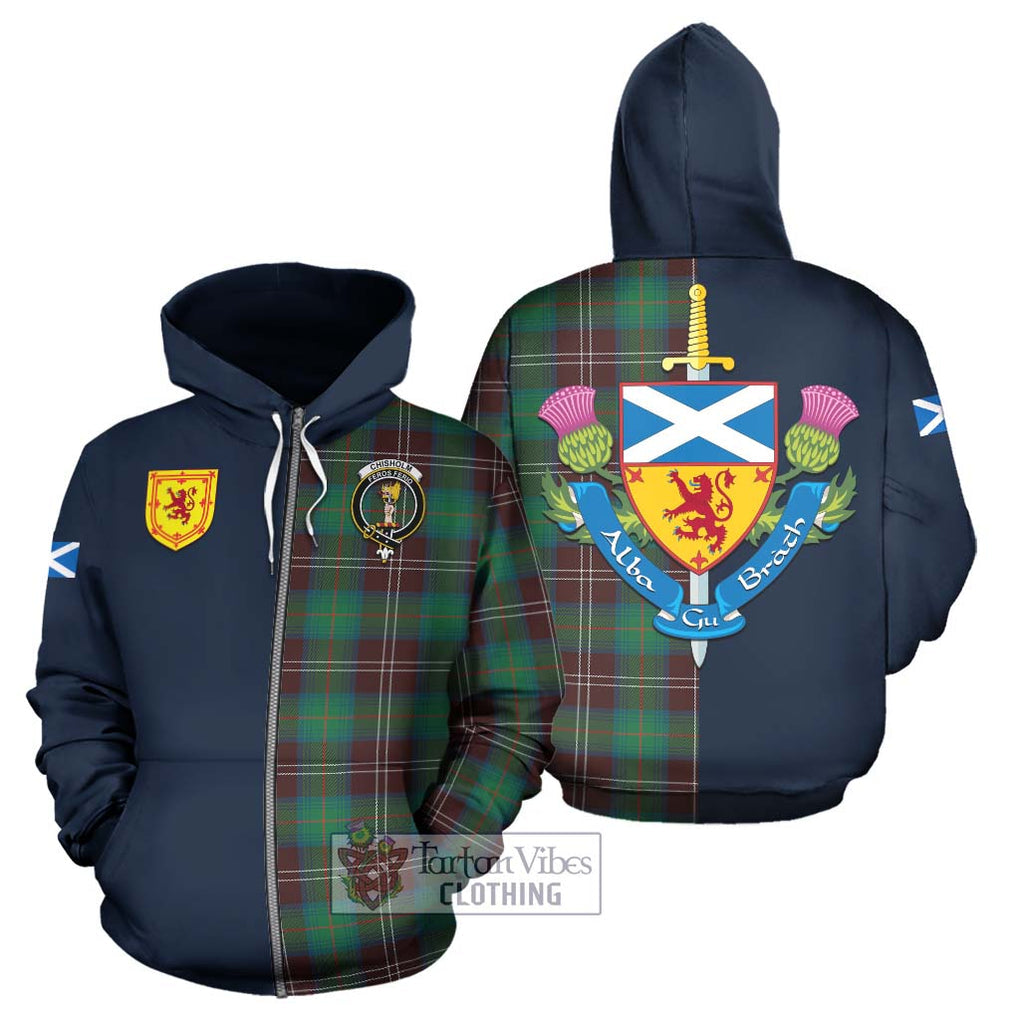 Tartan Vibes Clothing Chisholm Hunting Ancient Tartan Hoodie with Scottish Lion Royal Arm Half Style