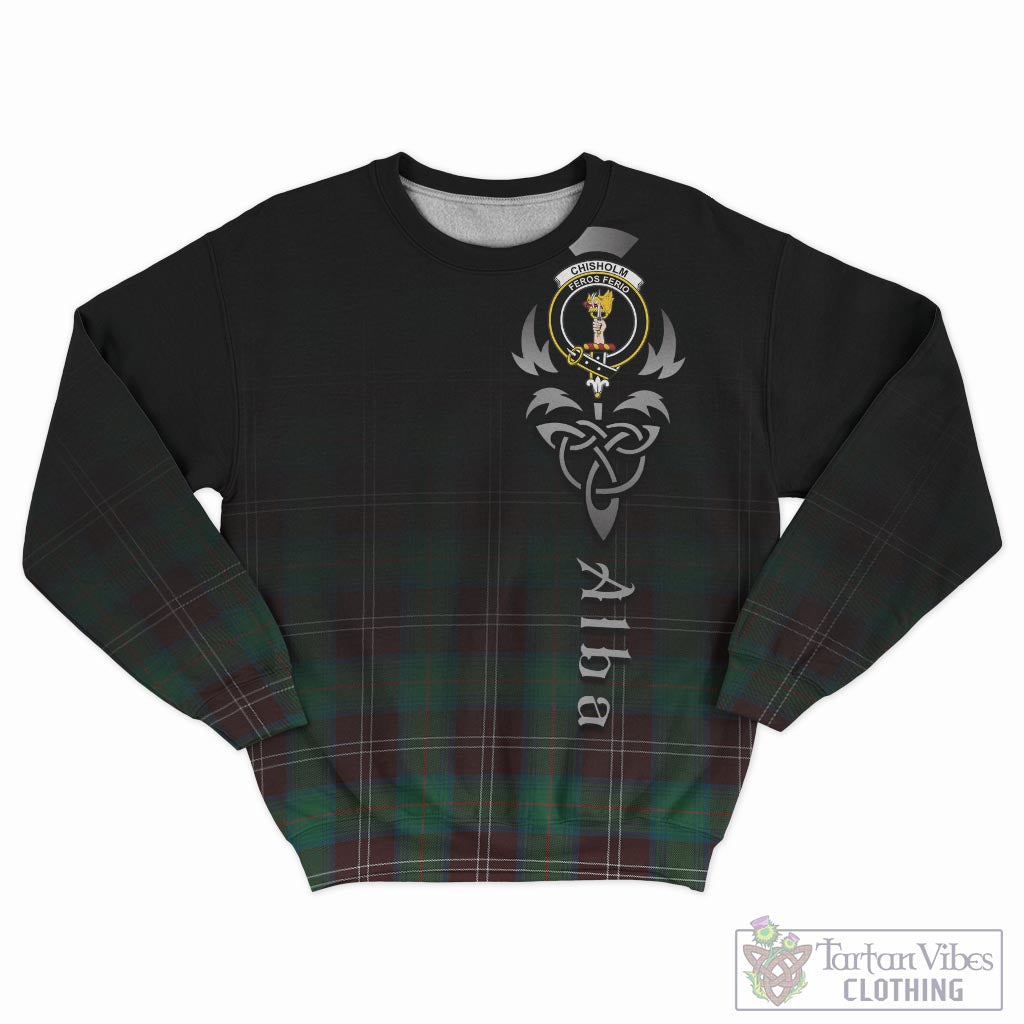 Tartan Vibes Clothing Chisholm Hunting Ancient Tartan Sweatshirt Featuring Alba Gu Brath Family Crest Celtic Inspired