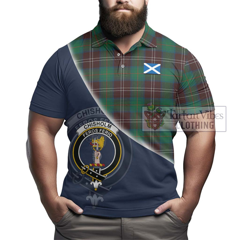 Chisholm Hunting Ancient Tartan Polo Shirt with Personalised National Flag and Family Crest Half Style - Tartanvibesclothing Shop