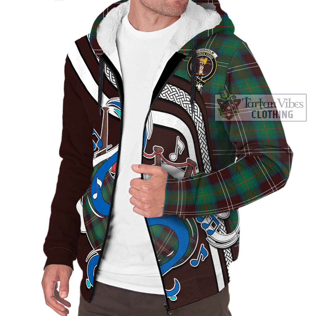 Chisholm Hunting Ancient Tartan Sherpa Hoodie with Epic Bagpipe Style Unisex - Tartanvibesclothing Shop