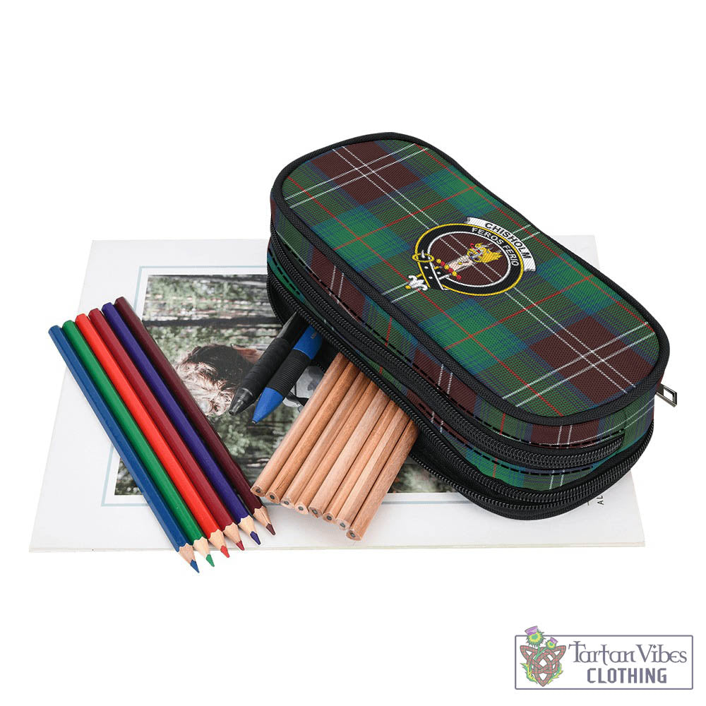 Tartan Vibes Clothing Chisholm Hunting Ancient Tartan Pen and Pencil Case with Family Crest