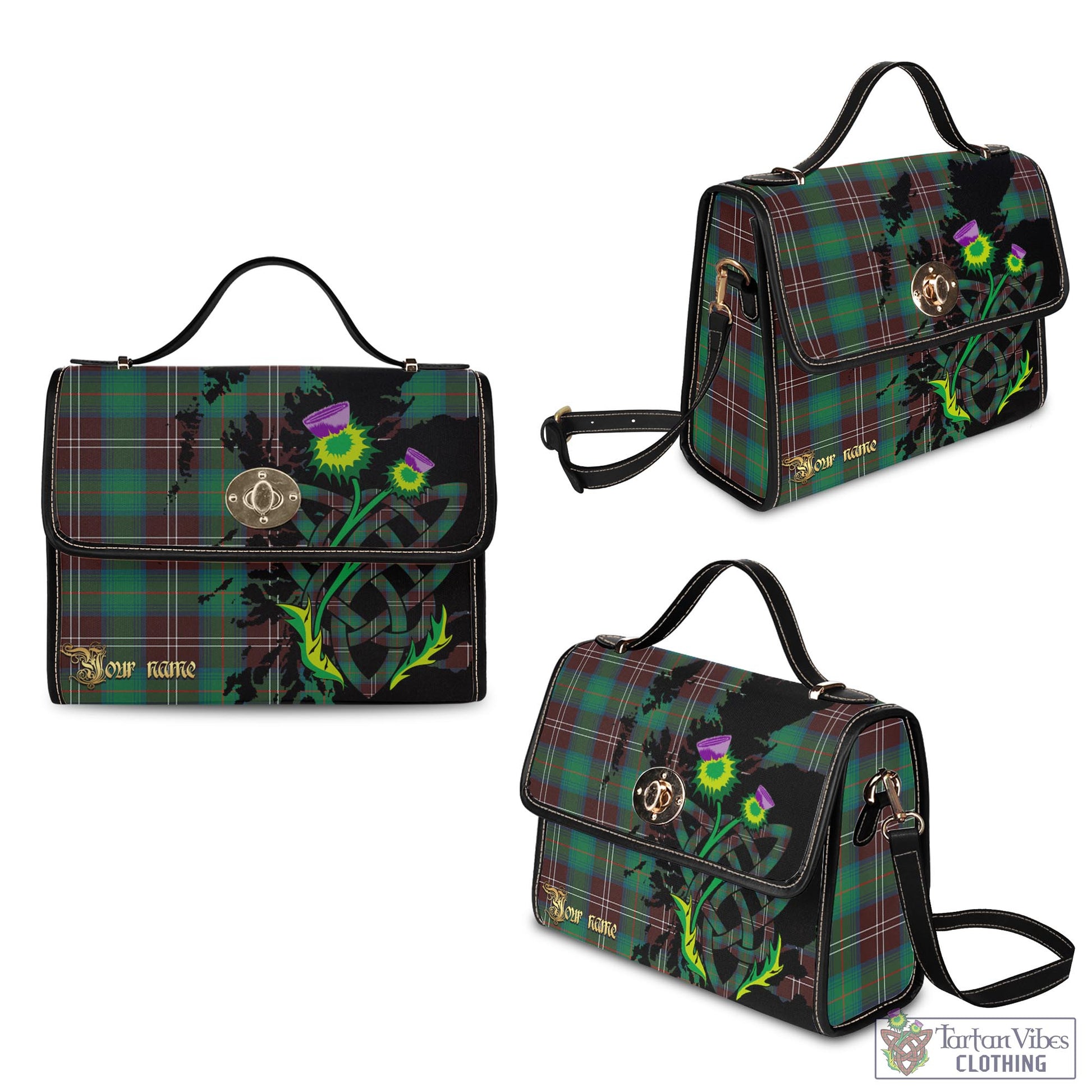 Tartan Vibes Clothing Chisholm Hunting Ancient Tartan Waterproof Canvas Bag with Scotland Map and Thistle Celtic Accents