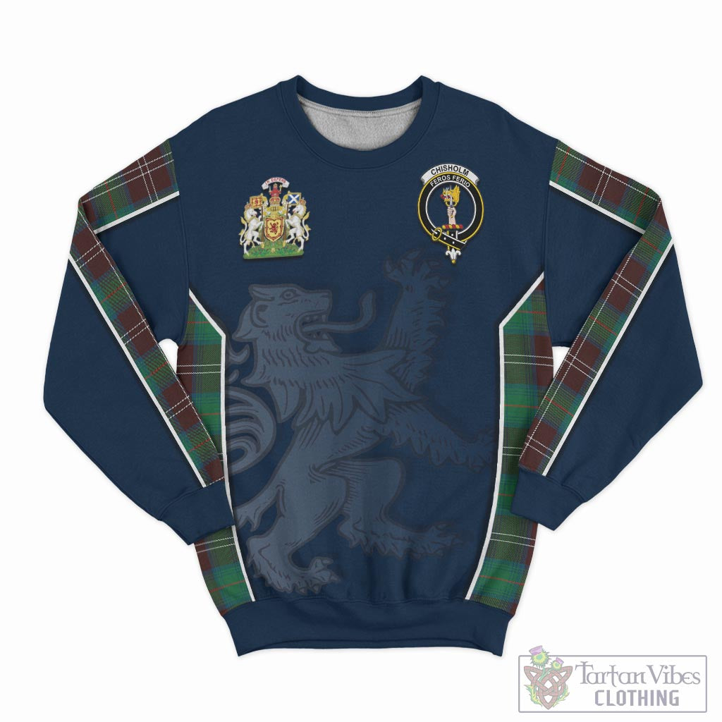 Tartan Vibes Clothing Chisholm Hunting Ancient Tartan Sweater with Family Crest and Lion Rampant Vibes Sport Style