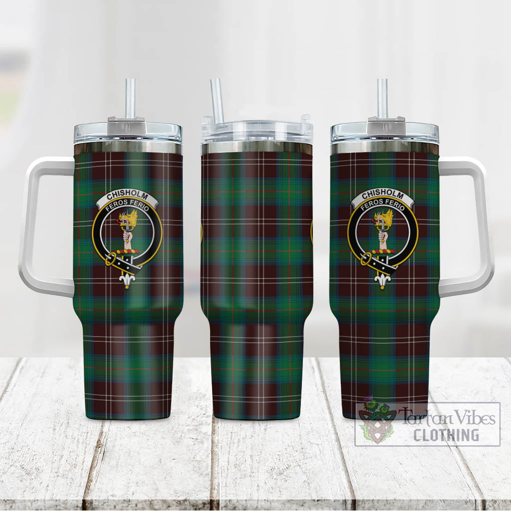 Tartan Vibes Clothing Chisholm Hunting Ancient Tartan and Family Crest Tumbler with Handle