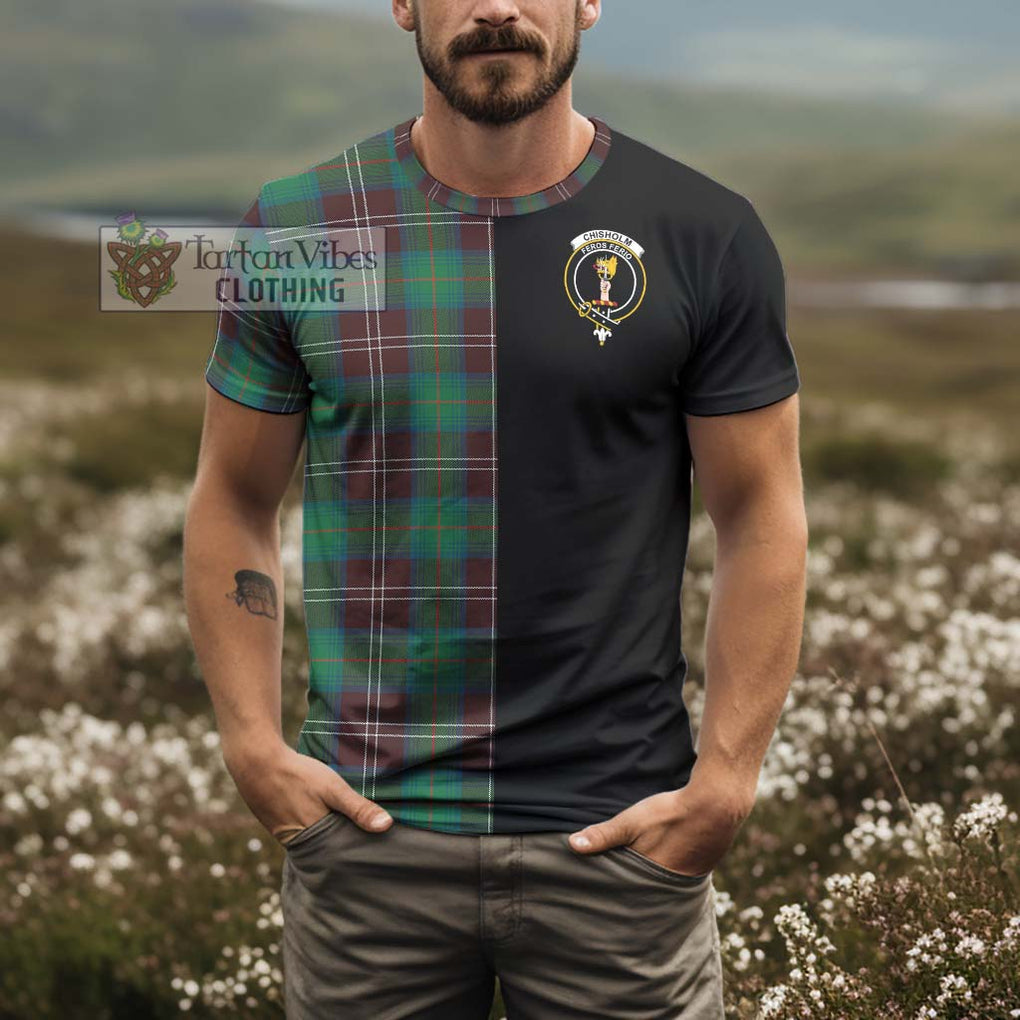 Chisholm Hunting Ancient Tartan T-Shirt with Family Crest and Half Of Me Style - Tartanvibesclothing Shop