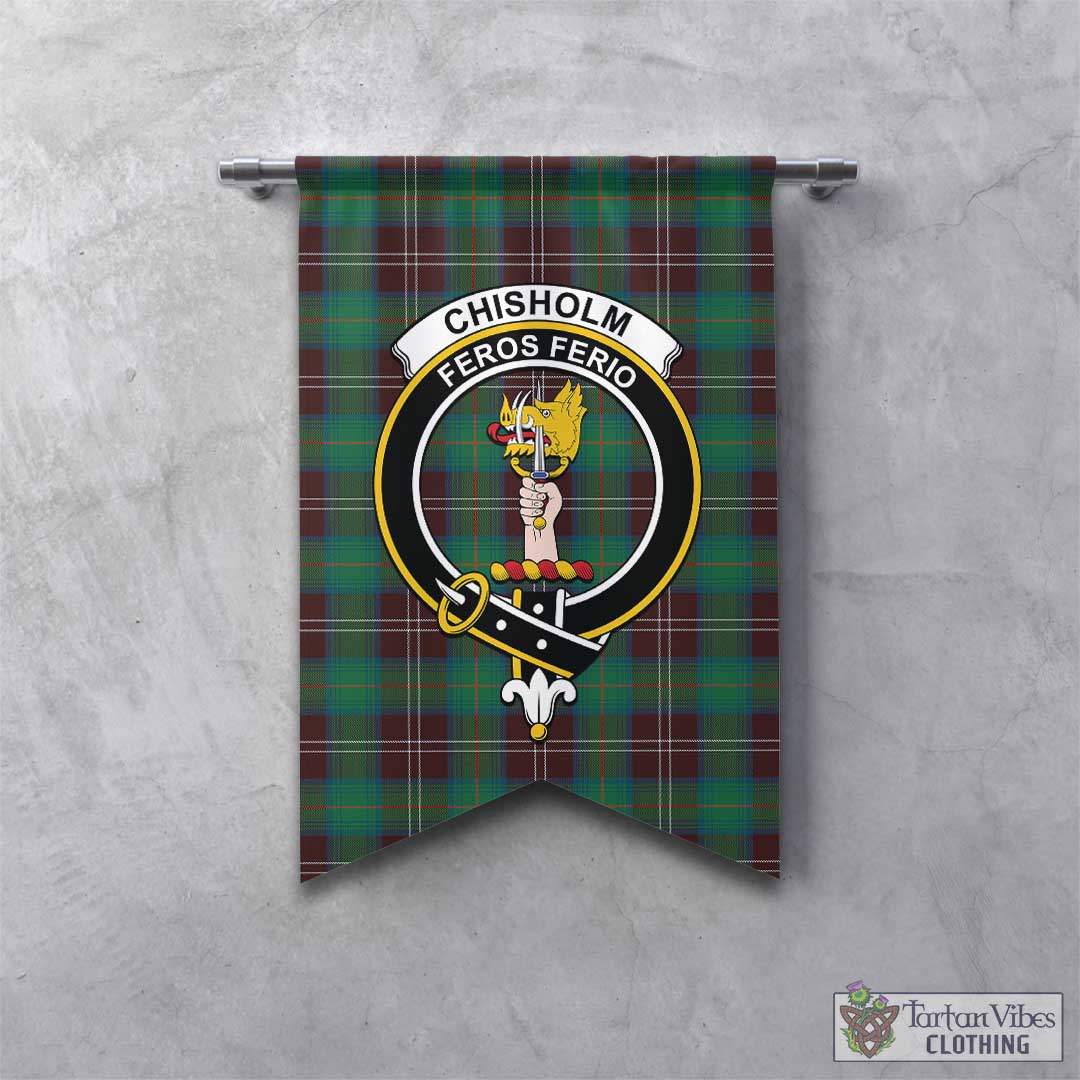 Tartan Vibes Clothing Chisholm Hunting Ancient Tartan Gonfalon, Tartan Banner with Family Crest