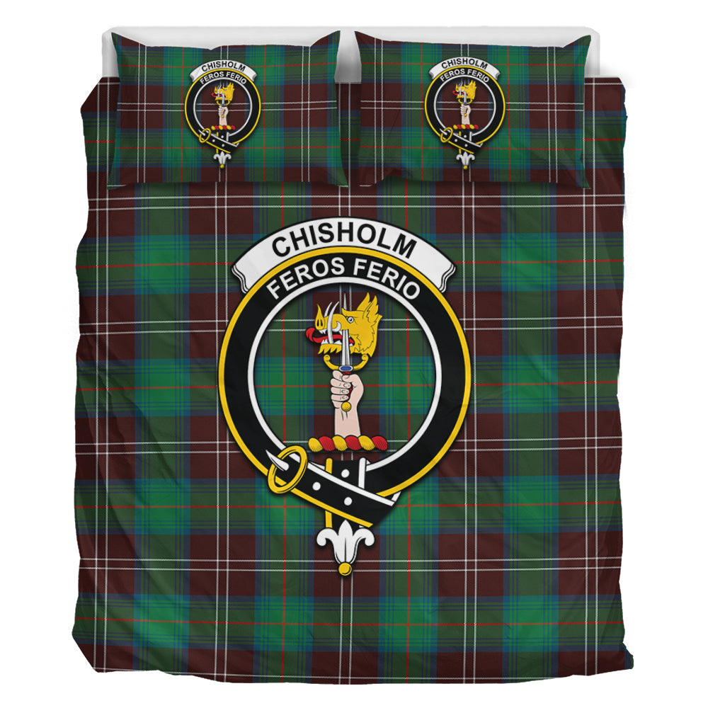 Chisholm Hunting Ancient Tartan Bedding Set with Family Crest - Tartan Vibes Clothing