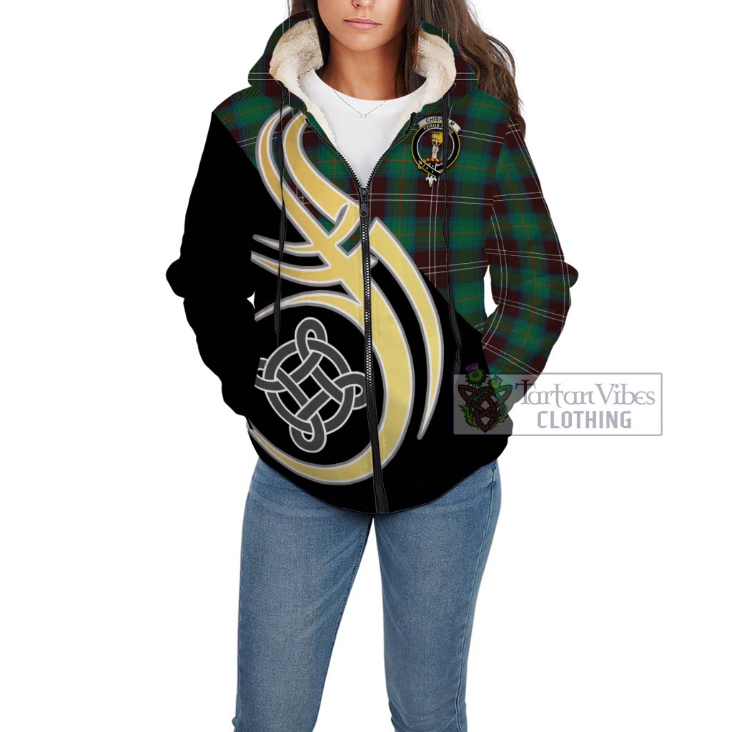 Chisholm Hunting Ancient Tartan Sherpa Hoodie with Family Crest and Celtic Symbol Style Unisex - Tartan Vibes Clothing