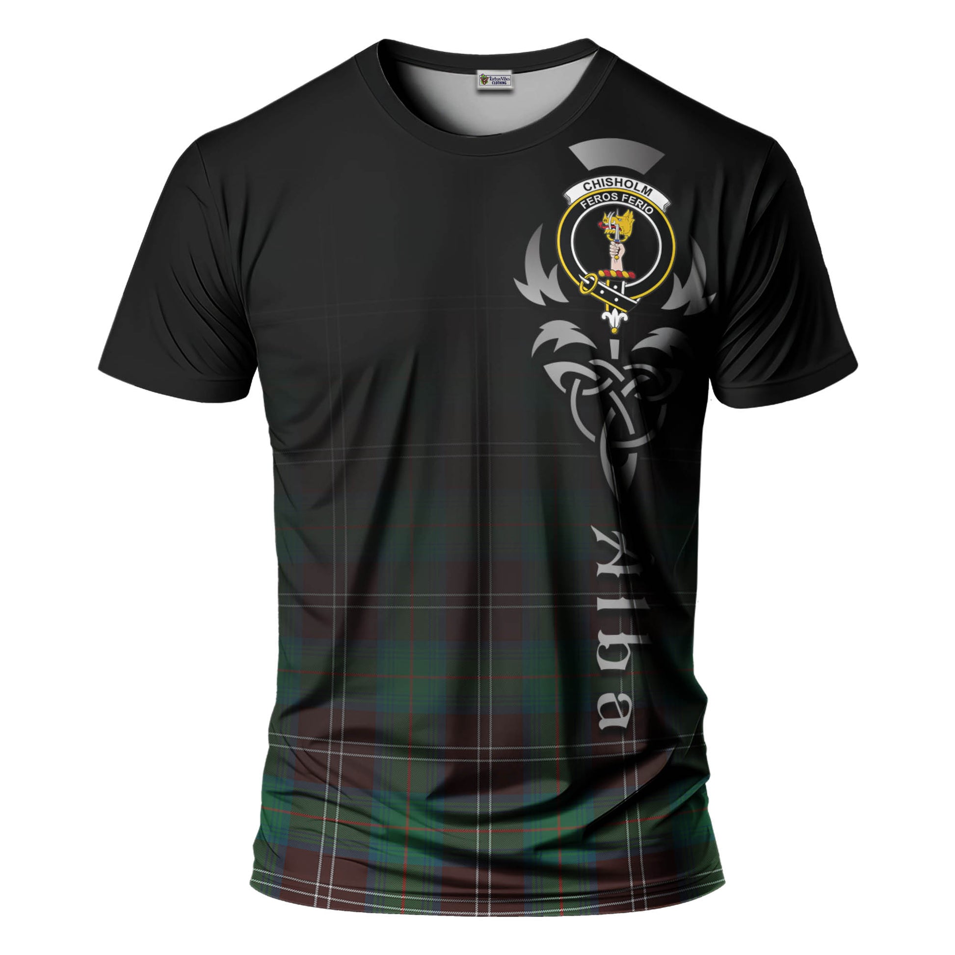 Tartan Vibes Clothing Chisholm Hunting Ancient Tartan T-Shirt Featuring Alba Gu Brath Family Crest Celtic Inspired