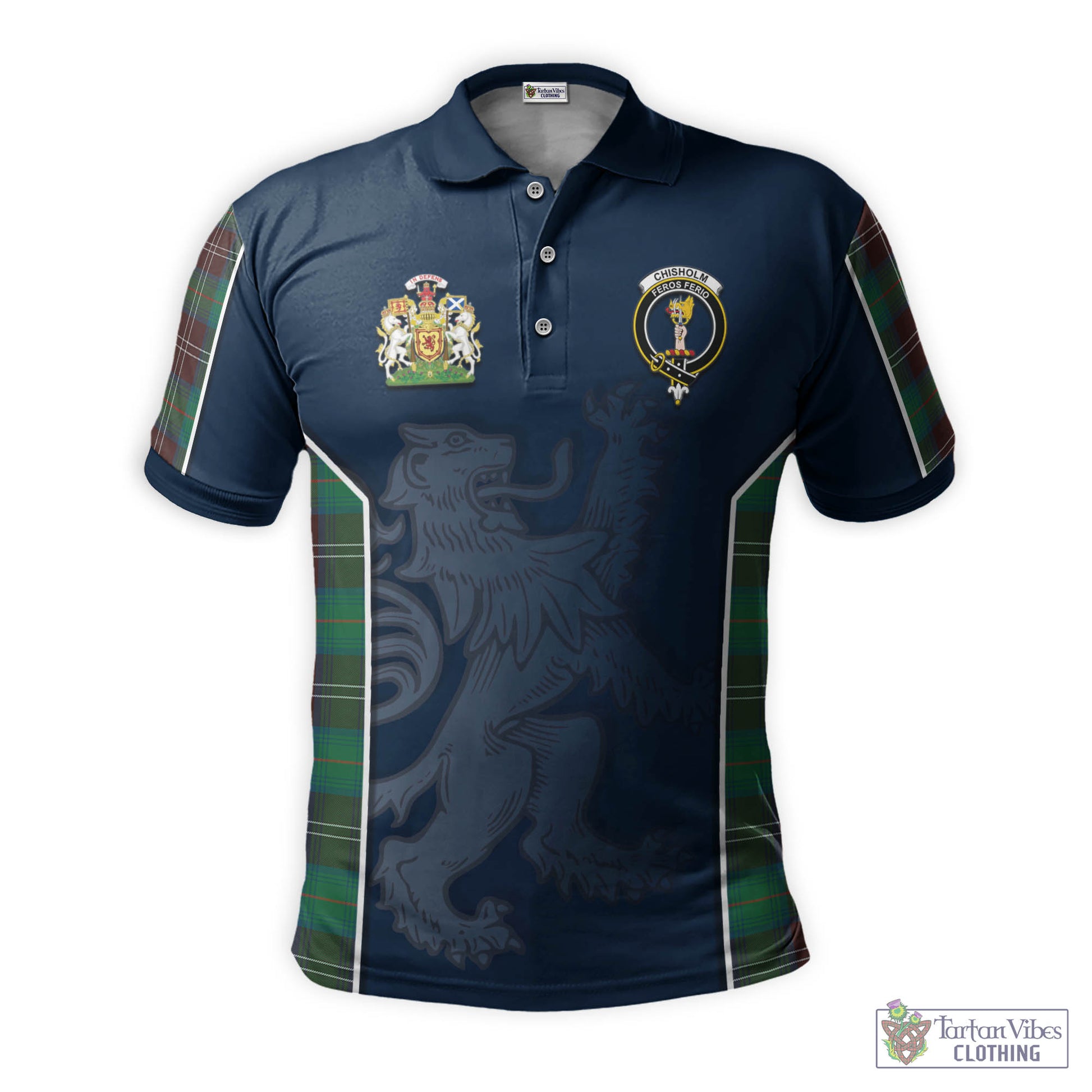 Tartan Vibes Clothing Chisholm Hunting Ancient Tartan Men's Polo Shirt with Family Crest and Lion Rampant Vibes Sport Style