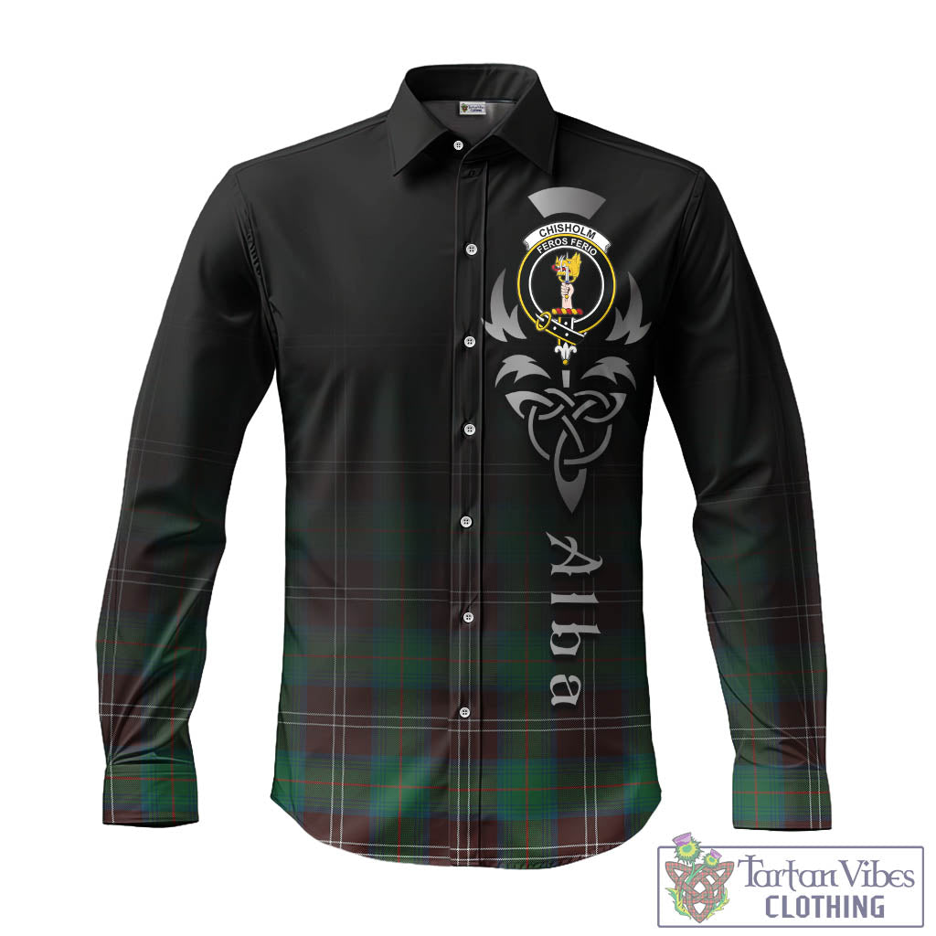 Tartan Vibes Clothing Chisholm Hunting Ancient Tartan Long Sleeve Button Up Featuring Alba Gu Brath Family Crest Celtic Inspired