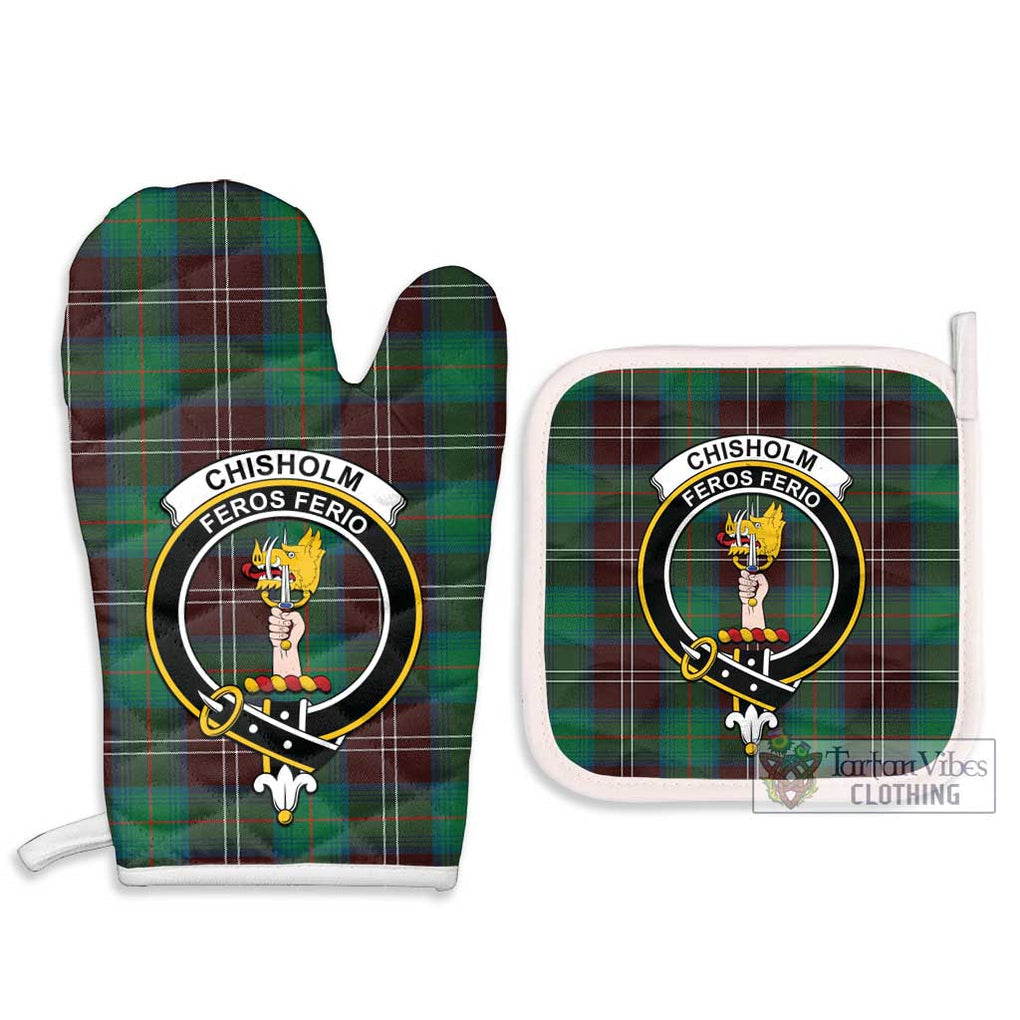 Chisholm Hunting Ancient Tartan Combo Oven Mitt & Pot-Holder with Family Crest Combo 1 Oven Mitt & 2 Pot-Holder White - Tartan Vibes Clothing