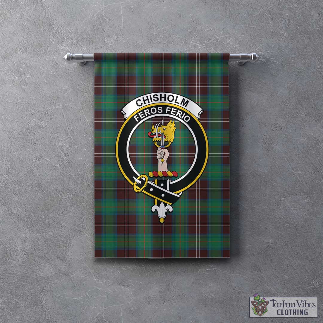 Tartan Vibes Clothing Chisholm Hunting Ancient Tartan Gonfalon, Tartan Banner with Family Crest