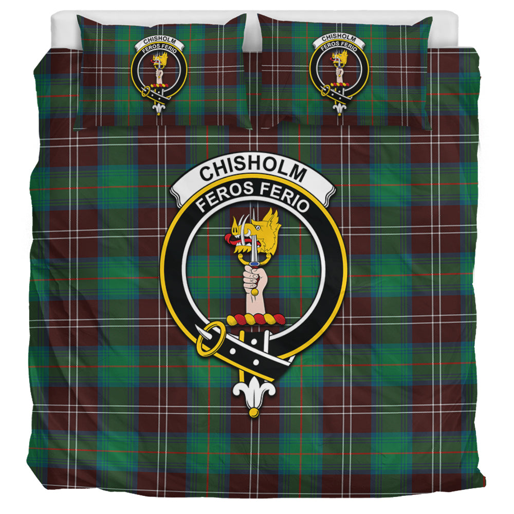 Chisholm Hunting Ancient Tartan Bedding Set with Family Crest UK Bedding Set UK Super King 104*94 inch - Tartan Vibes Clothing