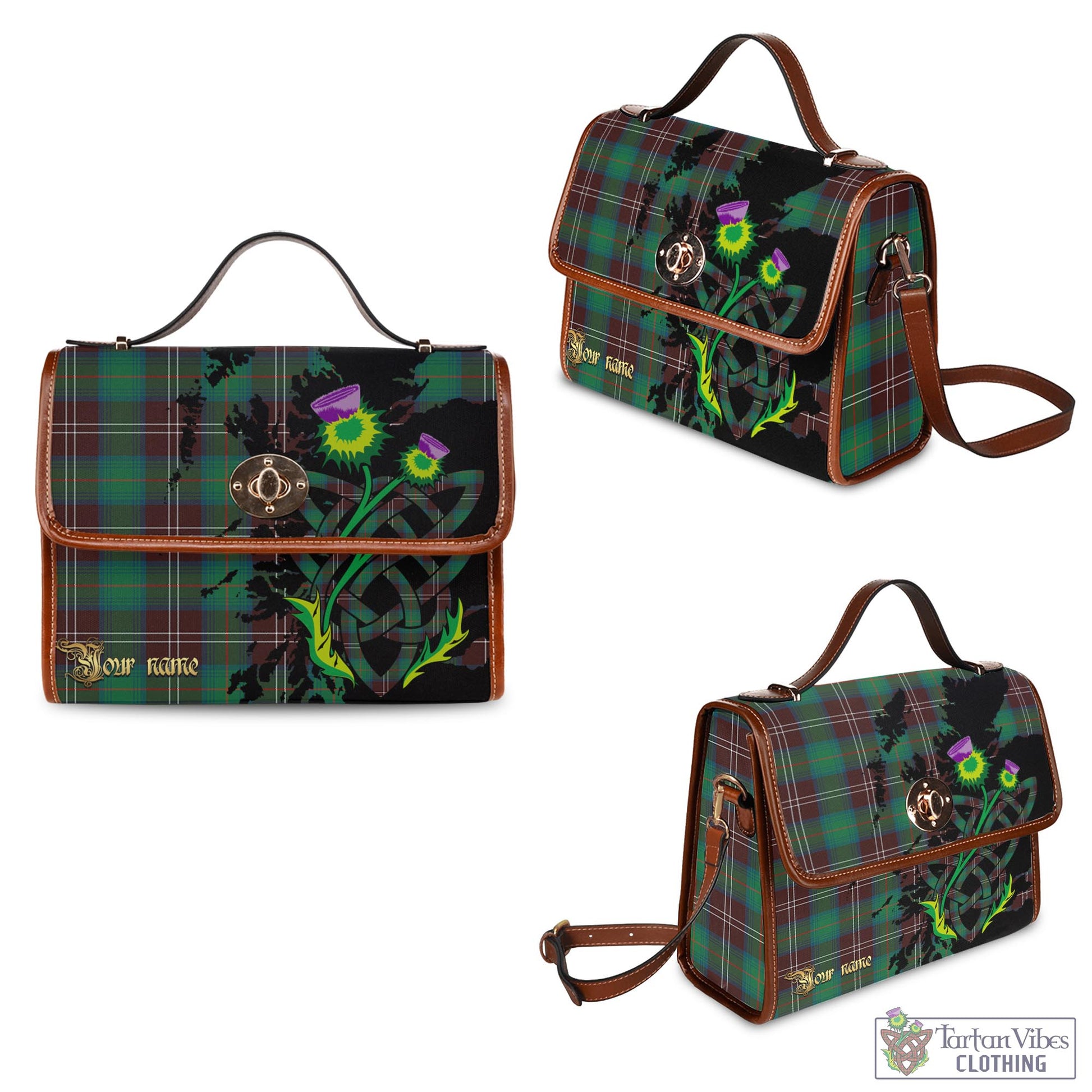 Tartan Vibes Clothing Chisholm Hunting Ancient Tartan Waterproof Canvas Bag with Scotland Map and Thistle Celtic Accents