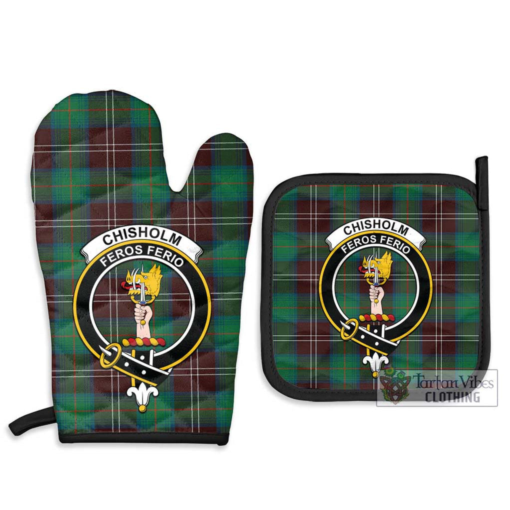 Chisholm Hunting Ancient Tartan Combo Oven Mitt & Pot-Holder with Family Crest Combo 1 Oven Mitt & 2 Pot-Holder Black - Tartan Vibes Clothing