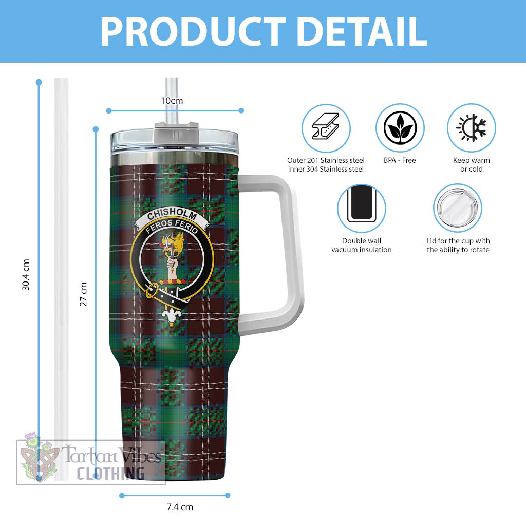 Tartan Vibes Clothing Chisholm Hunting Ancient Tartan and Family Crest Tumbler with Handle