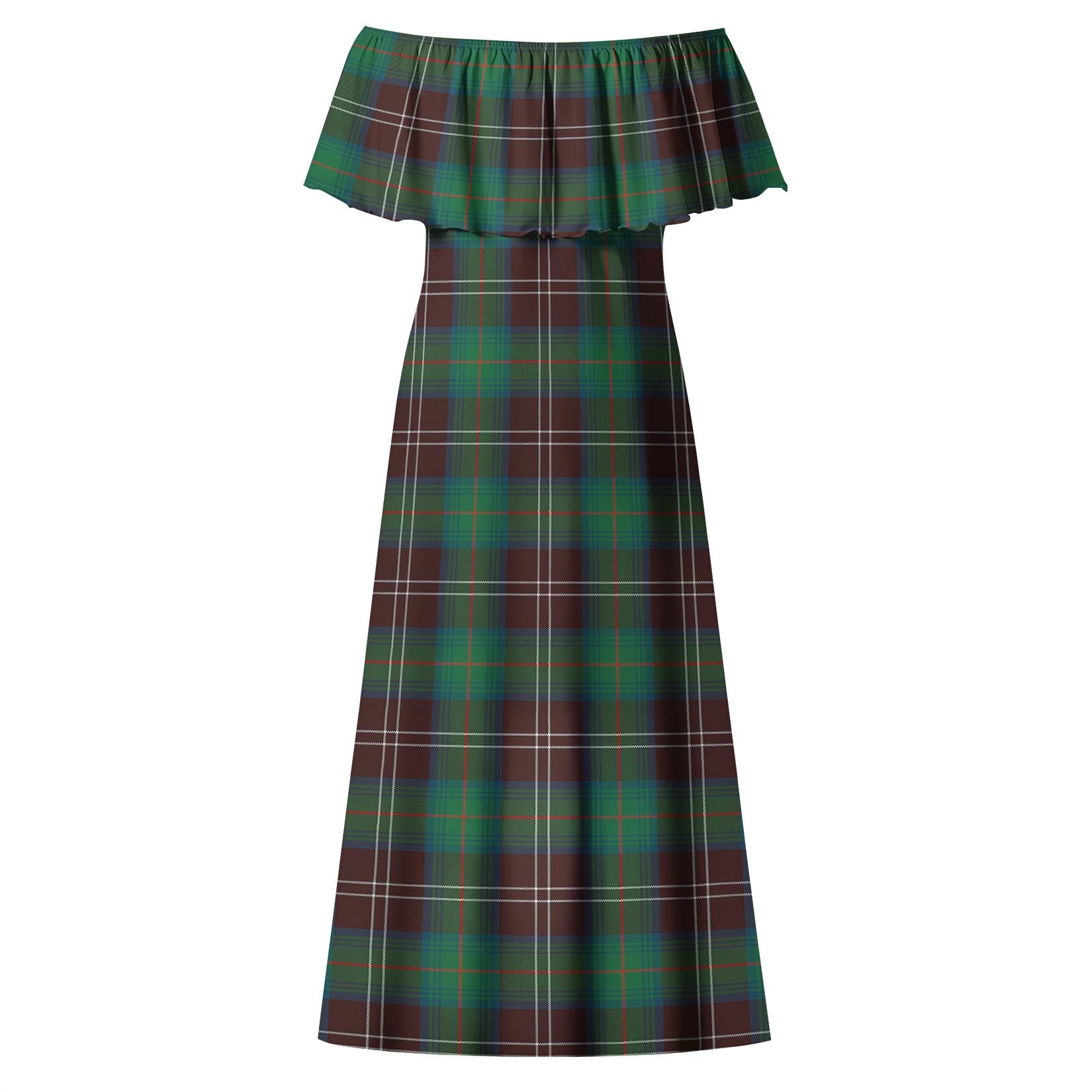 Chisholm Hunting Ancient Tartan Off Shoulder Long Dress - Tartanvibesclothing