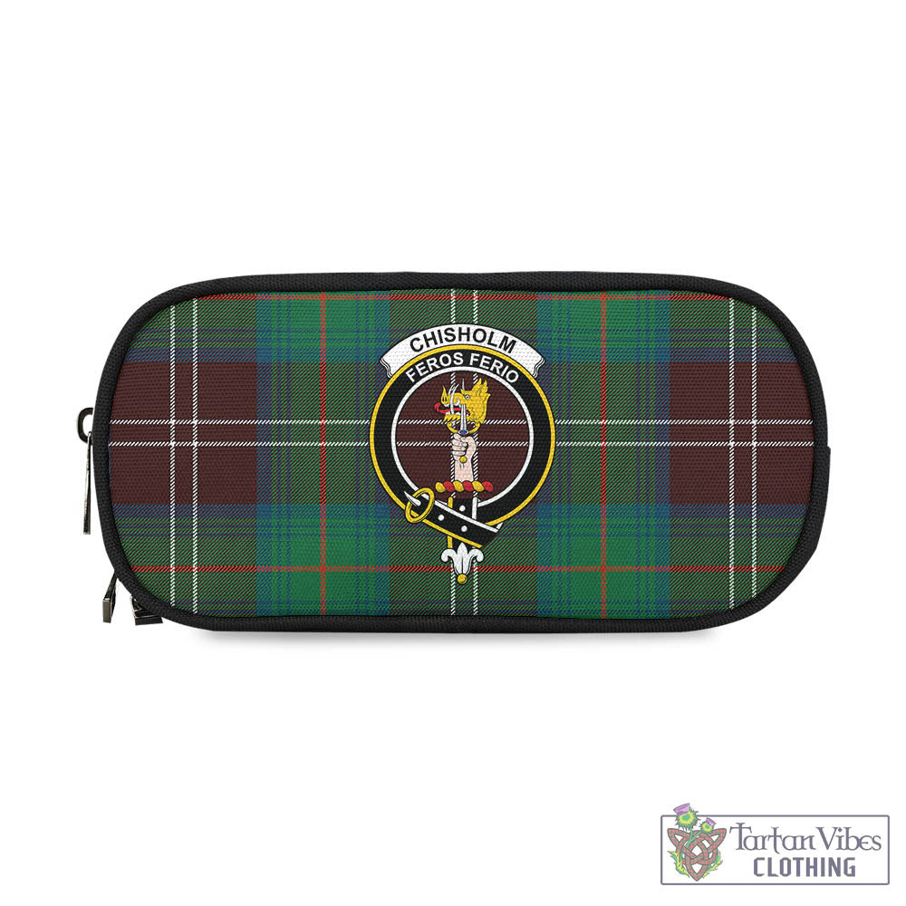 Tartan Vibes Clothing Chisholm Hunting Ancient Tartan Pen and Pencil Case with Family Crest