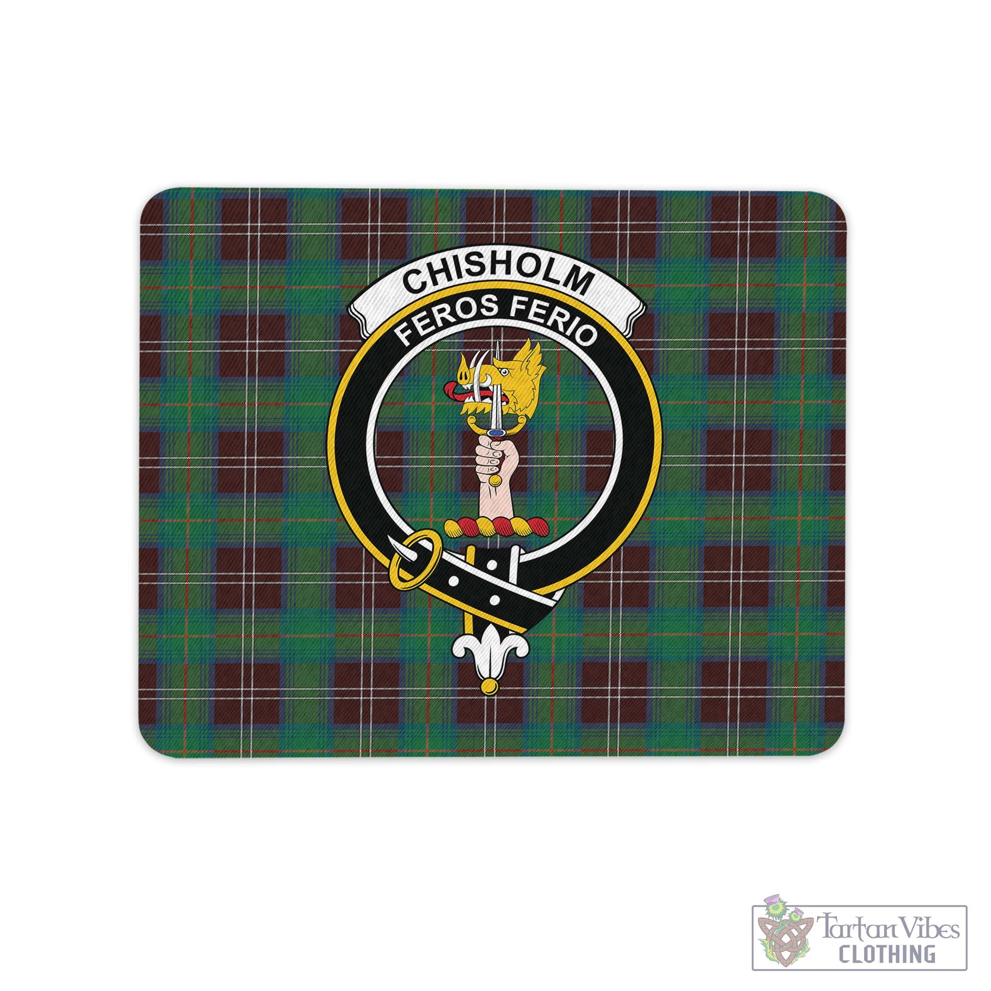 Tartan Vibes Clothing Chisholm Hunting Ancient Tartan Mouse Pad with Family Crest