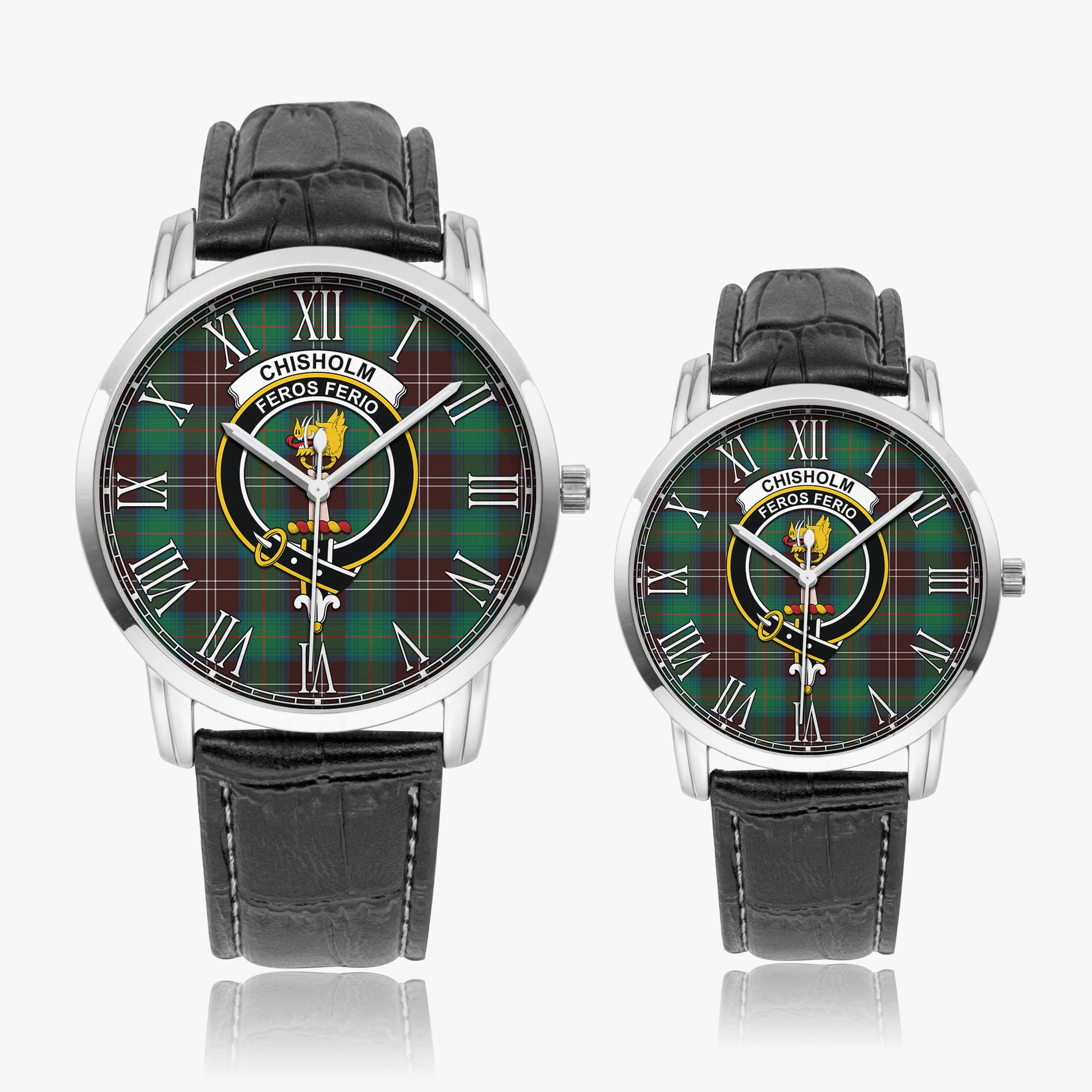 Chisholm Hunting Ancient Tartan Family Crest Leather Strap Quartz Watch - Tartanvibesclothing