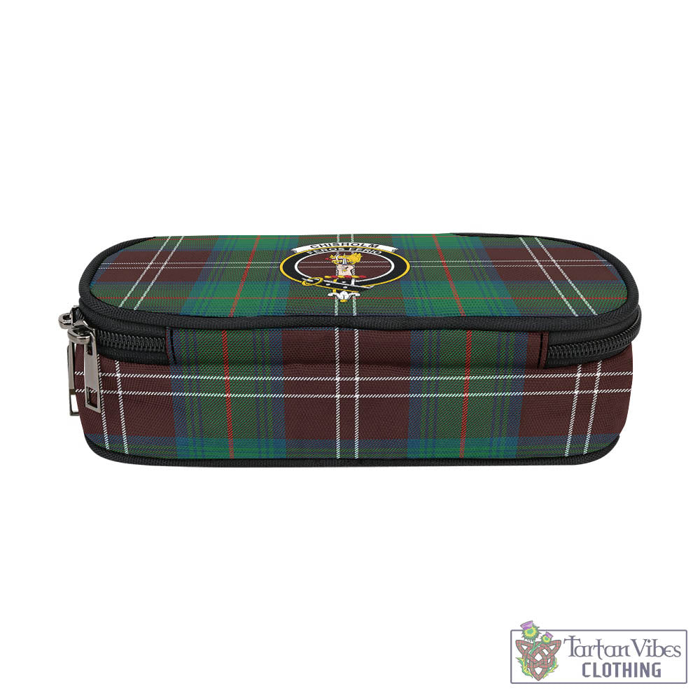 Tartan Vibes Clothing Chisholm Hunting Ancient Tartan Pen and Pencil Case with Family Crest