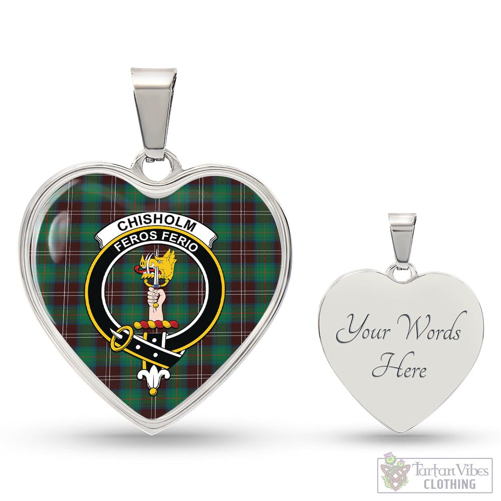 Tartan Vibes Clothing Chisholm Hunting Ancient Tartan Heart Necklace with Family Crest