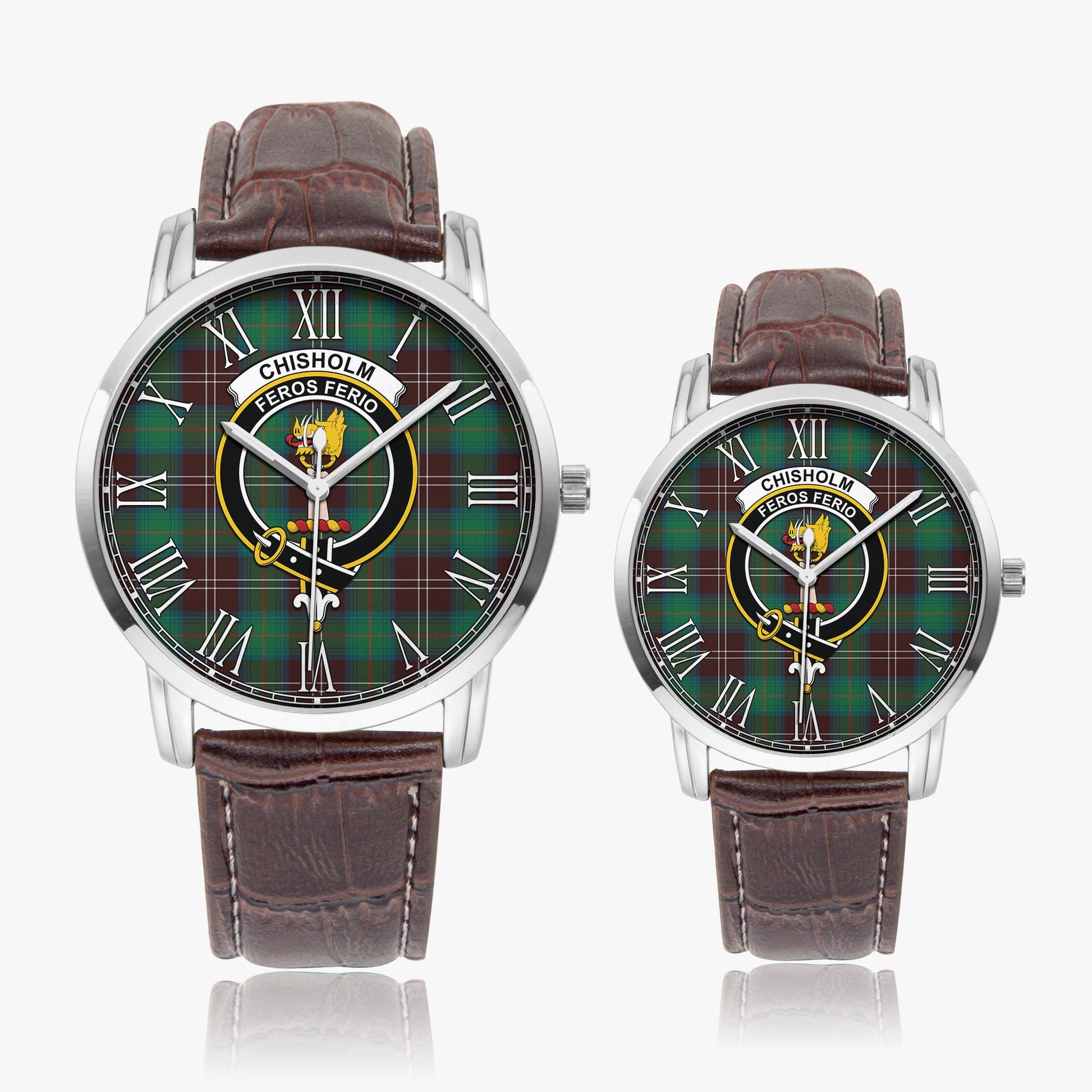 Chisholm Hunting Ancient Tartan Family Crest Leather Strap Quartz Watch - Tartanvibesclothing