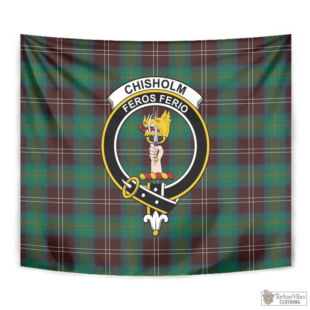 Tartan Vibes Clothing Chisholm Hunting Ancient Tartan Tapestry Wall Hanging and Home Decor for Room with Family Crest