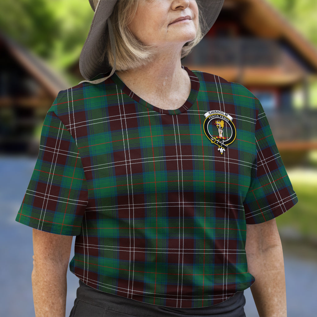 Chisholm Hunting Ancient Tartan T-Shirt with Family Crest - Tartan Vibes Clothing