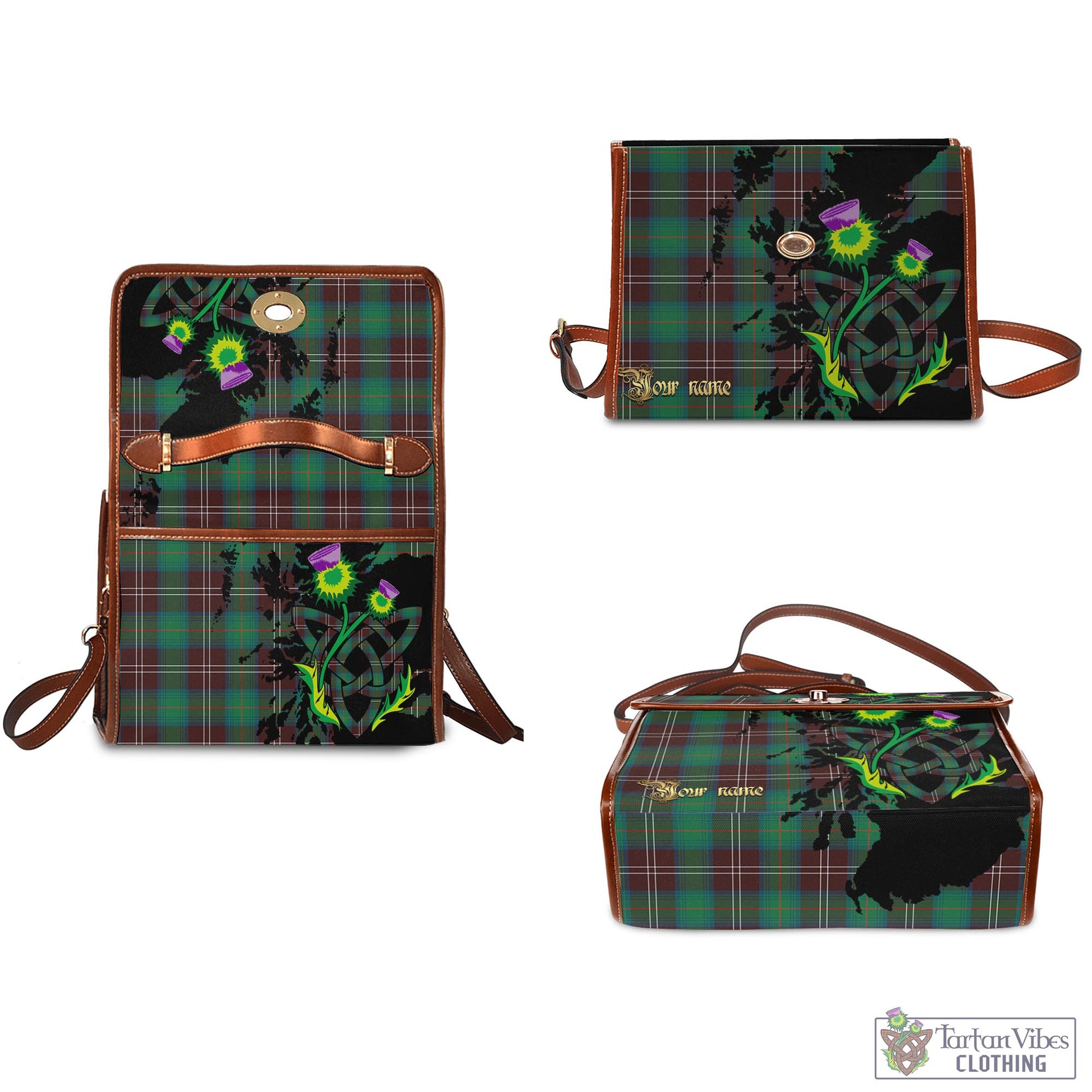 Tartan Vibes Clothing Chisholm Hunting Ancient Tartan Waterproof Canvas Bag with Scotland Map and Thistle Celtic Accents