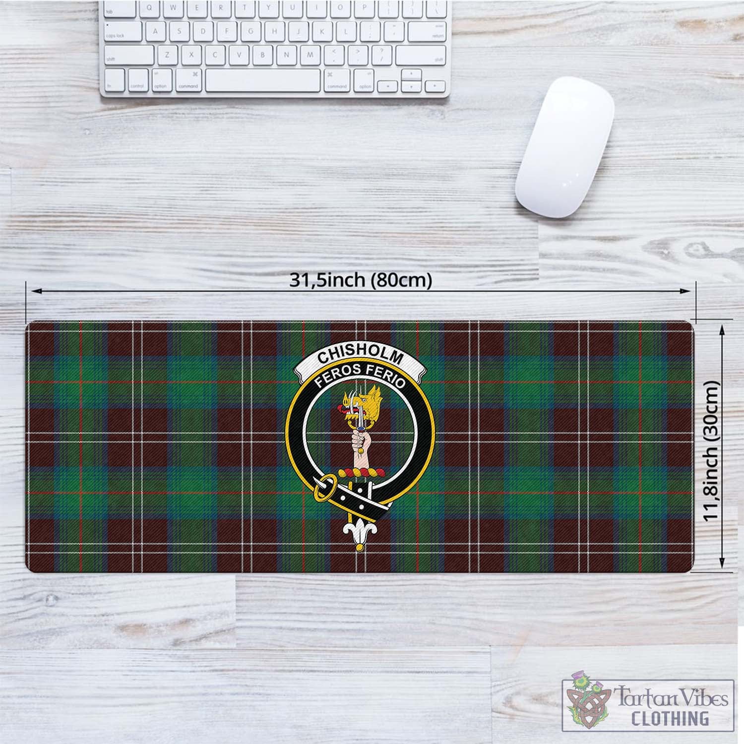 Tartan Vibes Clothing Chisholm Hunting Ancient Tartan Mouse Pad with Family Crest