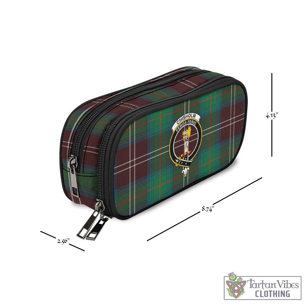 Tartan Vibes Clothing Chisholm Hunting Ancient Tartan Pen and Pencil Case with Family Crest