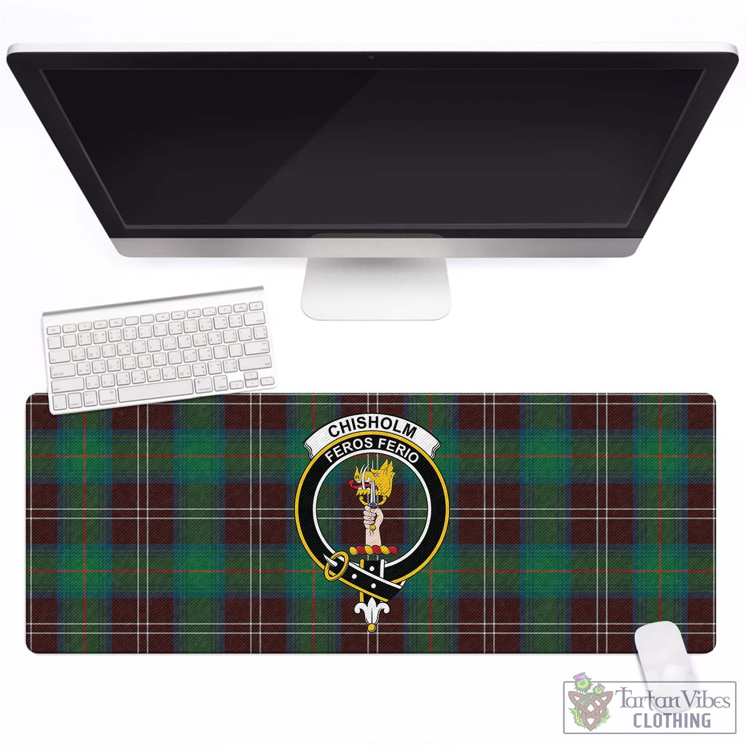 Tartan Vibes Clothing Chisholm Hunting Ancient Tartan Mouse Pad with Family Crest