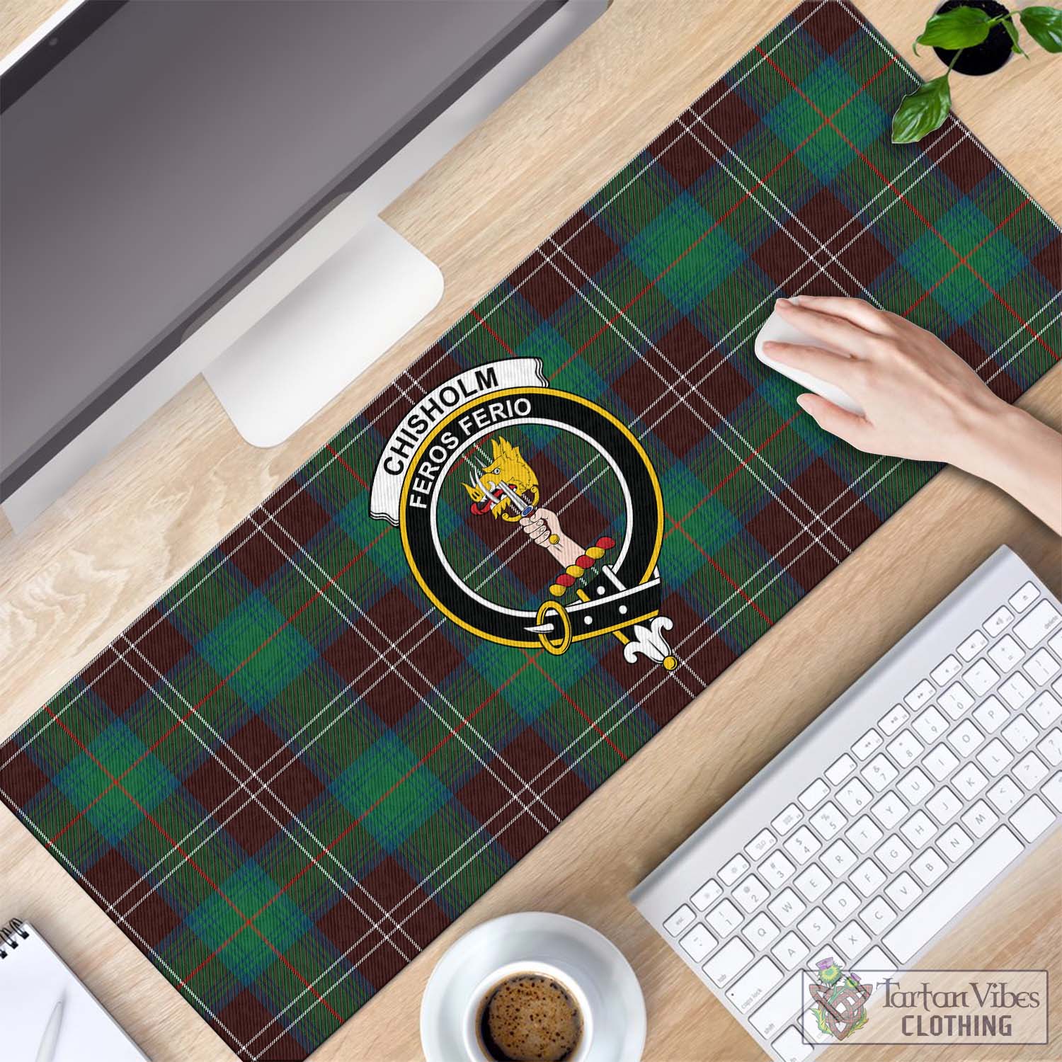 Tartan Vibes Clothing Chisholm Hunting Ancient Tartan Mouse Pad with Family Crest