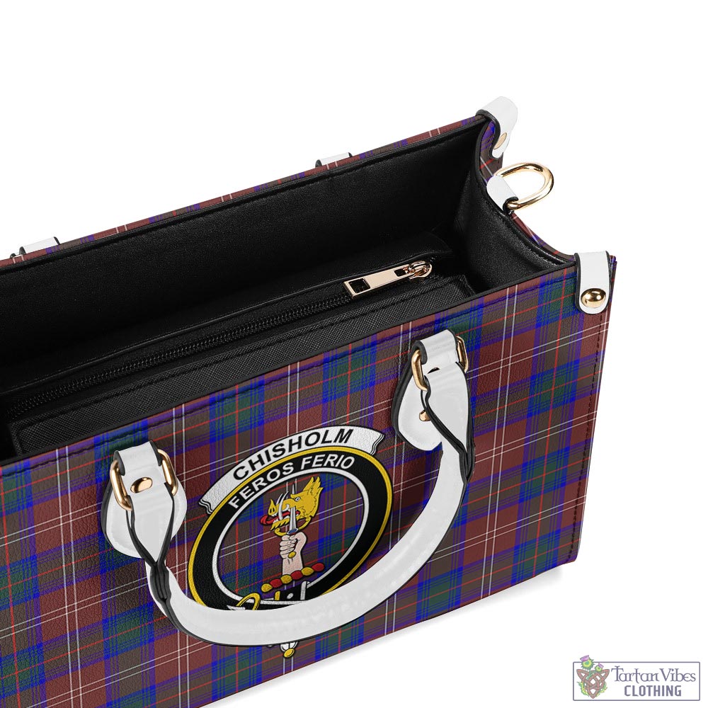 Tartan Vibes Clothing Chisholm Hunting Modern Tartan Luxury Leather Handbags with Family Crest