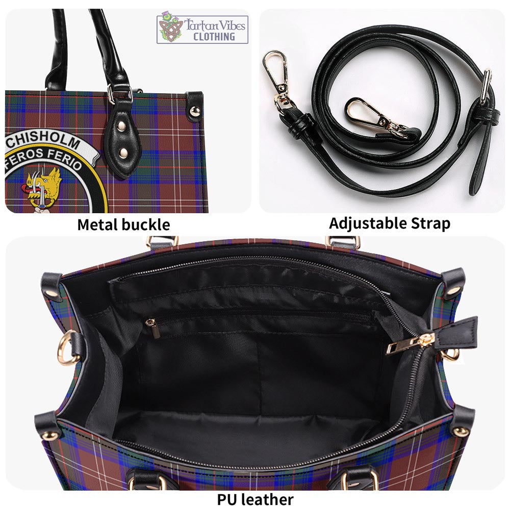 Tartan Vibes Clothing Chisholm Hunting Modern Tartan Luxury Leather Handbags with Family Crest