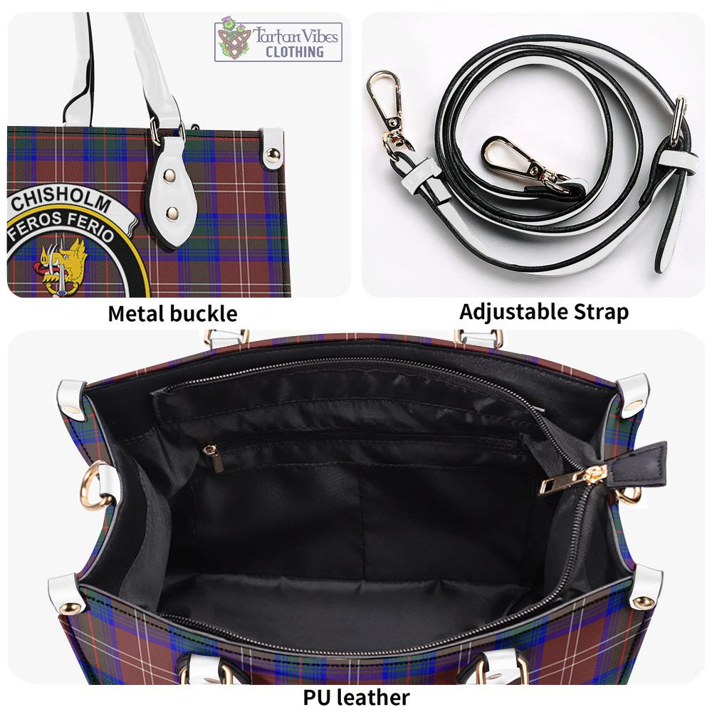 Tartan Vibes Clothing Chisholm Hunting Modern Tartan Luxury Leather Handbags with Family Crest