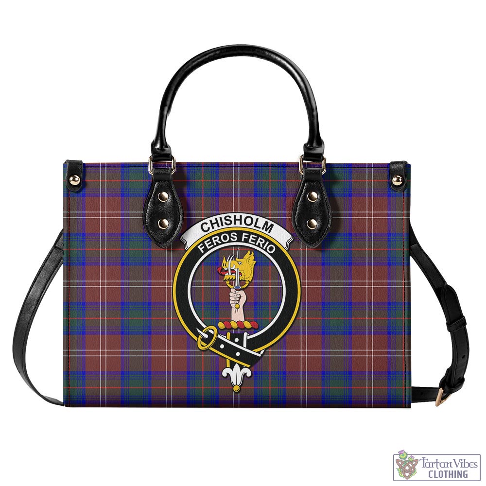 Tartan Vibes Clothing Chisholm Hunting Modern Tartan Luxury Leather Handbags with Family Crest