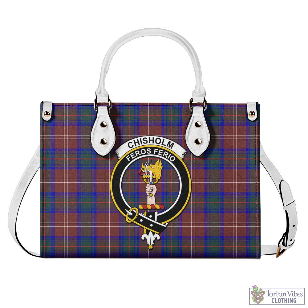 Tartan Vibes Clothing Chisholm Hunting Modern Tartan Luxury Leather Handbags with Family Crest