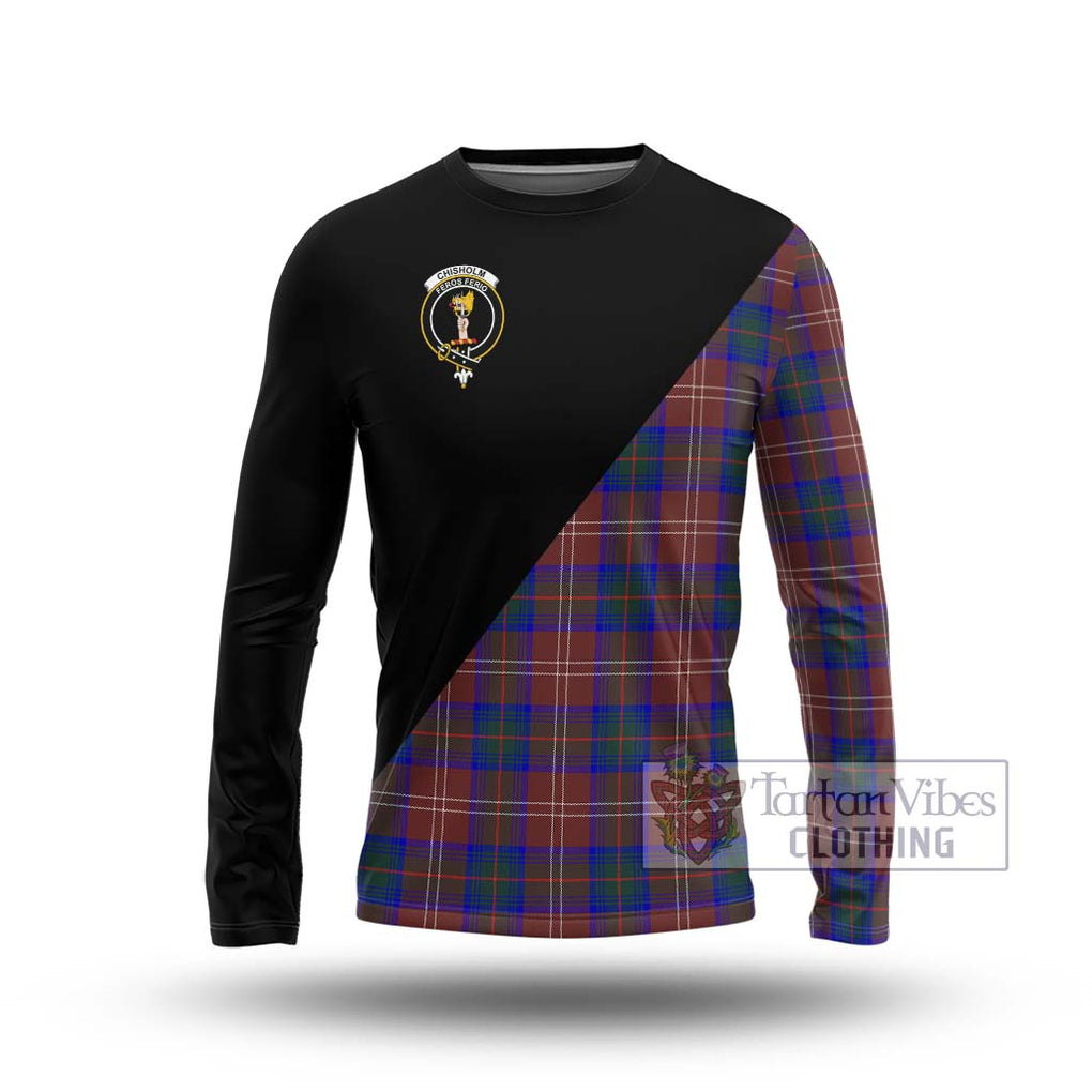 Chisholm Hunting Modern Tartan Long Sleeve T-Shirt with Family Crest and Military Logo Style Unisex - Tartanvibesclothing Shop