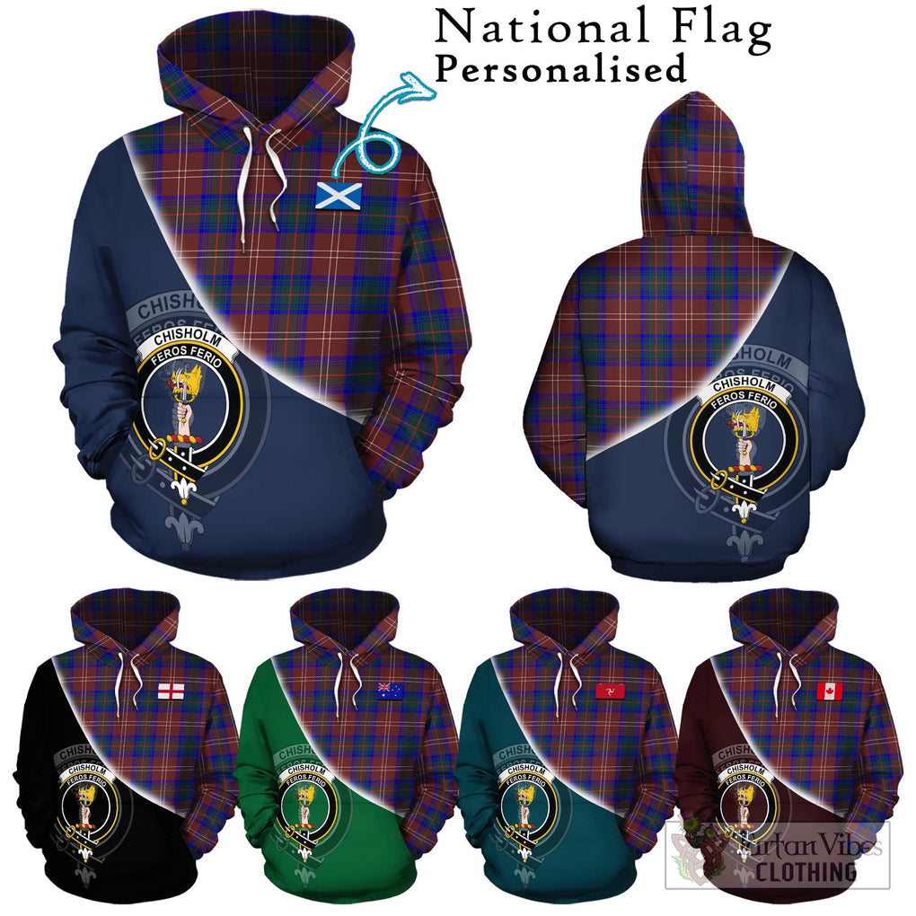 Chisholm Hunting Modern Tartan Hoodie with Personalised National Flag and Family Crest Half Style Zip Hoodie - Tartanvibesclothing Shop