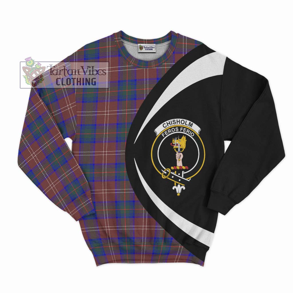 Chisholm Hunting Modern Tartan Sweatshirt with Family Crest Circle Style Unisex - Tartan Vibes Clothing