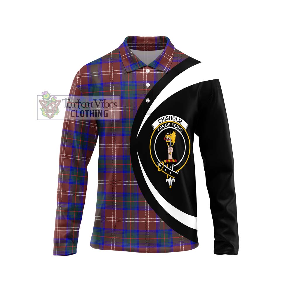 Chisholm Hunting Modern Tartan Long Sleeve Polo Shirt with Family Crest Circle Style Unisex - Tartan Vibes Clothing