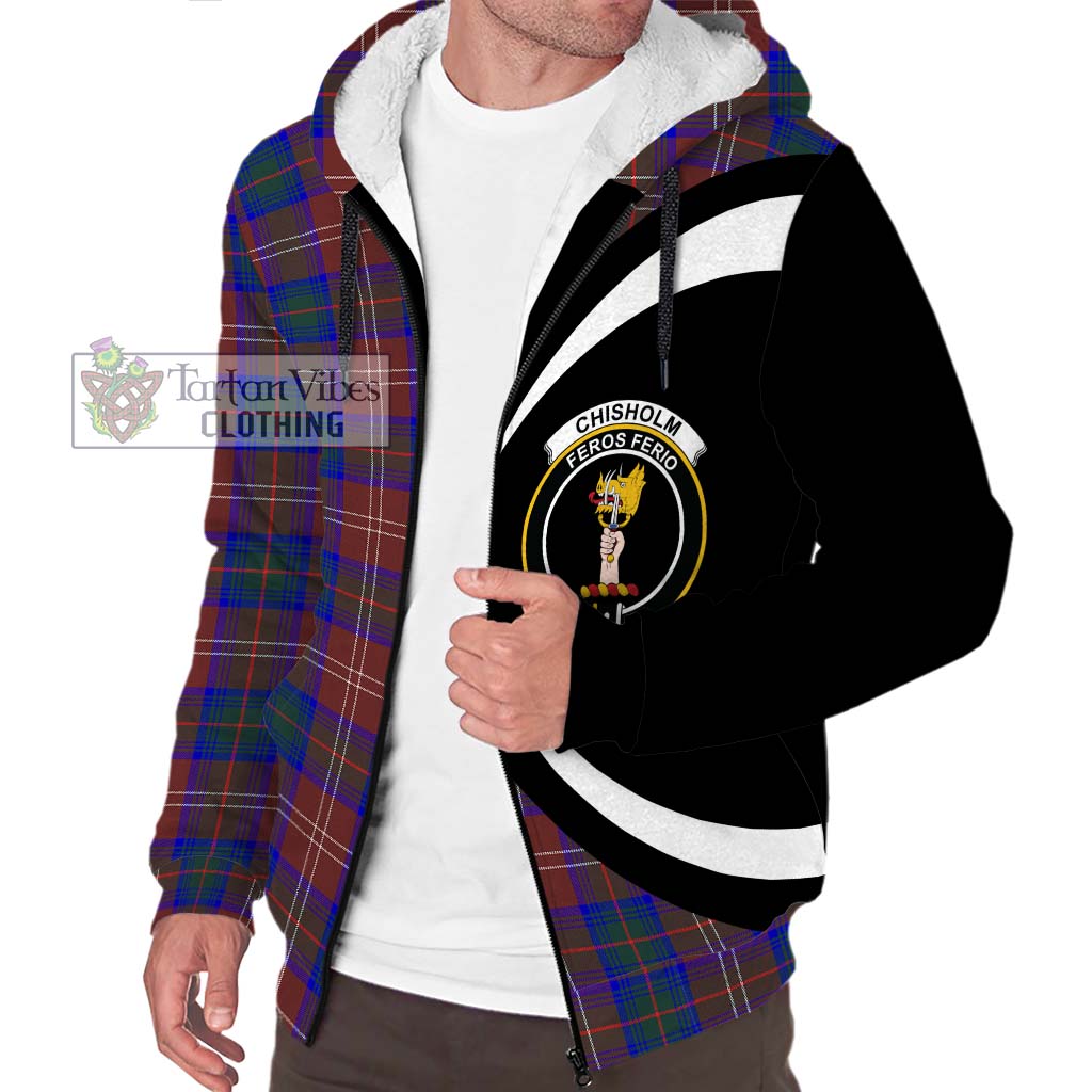 Chisholm Hunting Modern Tartan Sherpa Hoodie with Family Crest Circle Style Unisex S - Tartan Vibes Clothing