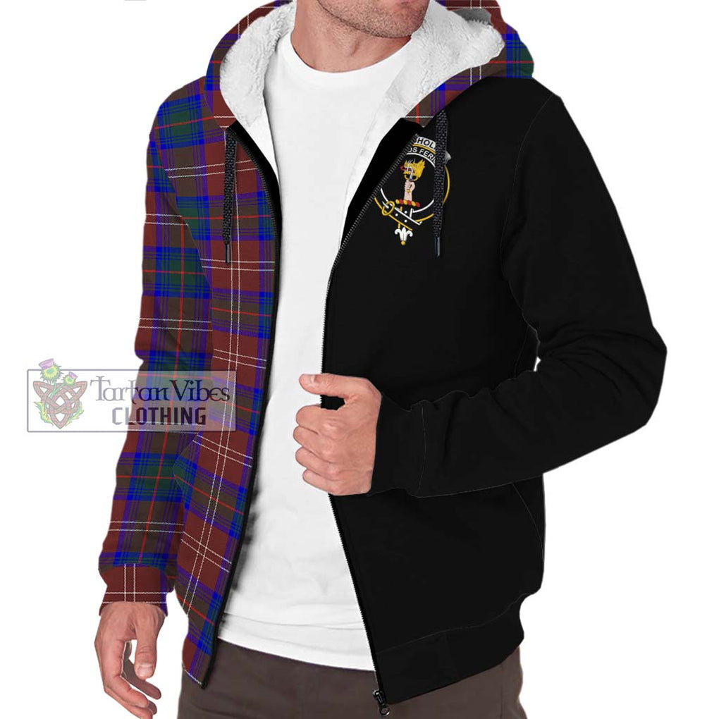 Chisholm Hunting Modern Tartan Sherpa Hoodie with Family Crest and Half Of Me Style Unisex S - Tartanvibesclothing Shop