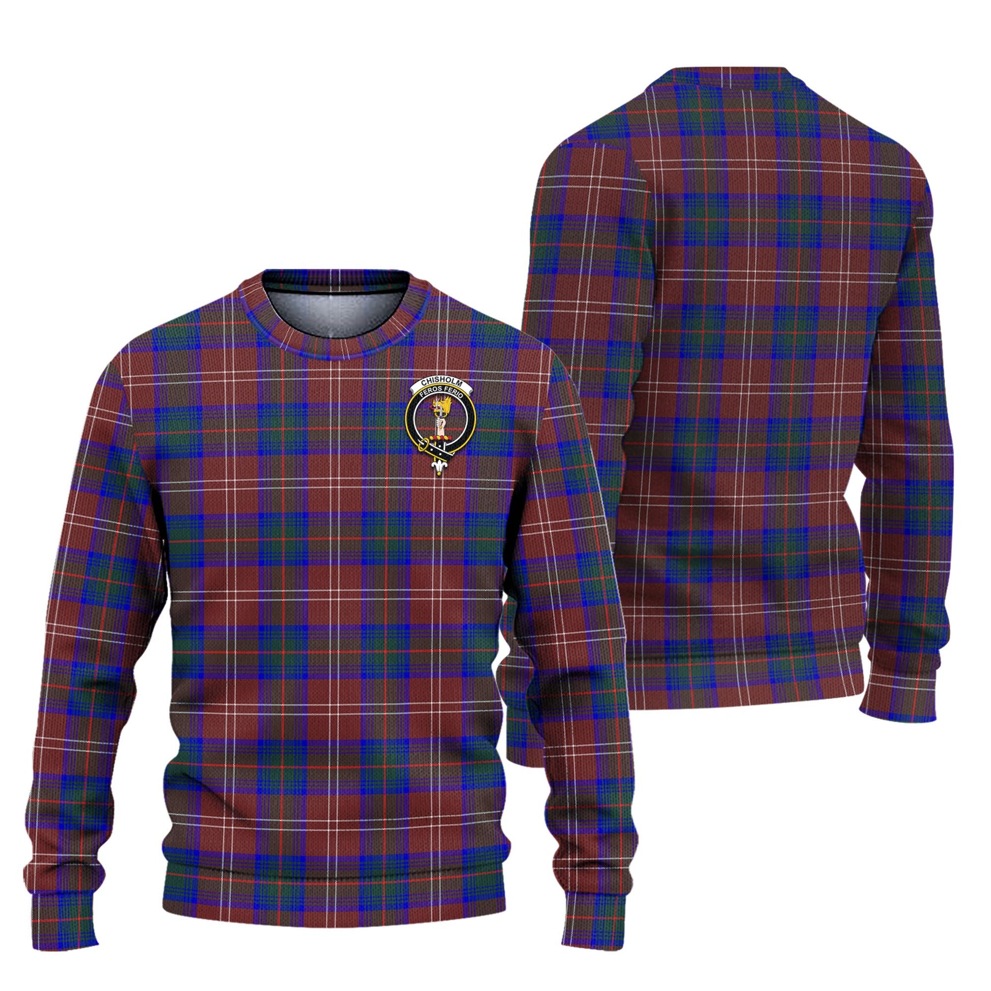 Chisholm Hunting Modern Tartan Knitted Sweater with Family Crest Unisex - Tartanvibesclothing