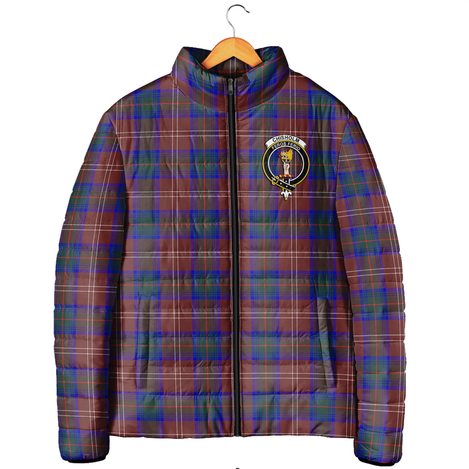 Chisholm Hunting Modern Tartan Padded Jacket with Family Crest Men's Padded Jacket - Tartan Vibes Clothing