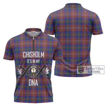 Chisholm Hunting Modern Tartan Zipper Polo Shirt with Family Crest DNA In Me Style