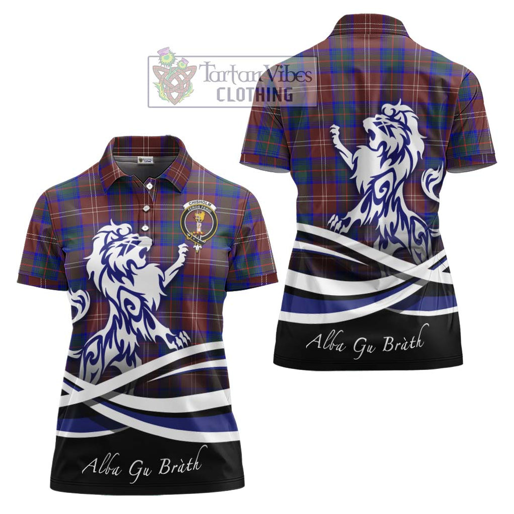 Chisholm Hunting Modern Tartan Women's Polo Shirt with Alba Gu Brath Regal Lion Emblem Women - Tartanvibesclothing Shop